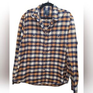 J. Crew Men's XL Plaid Flannel Shirt Navy Rust Orange 100% Cotton Lumberjack